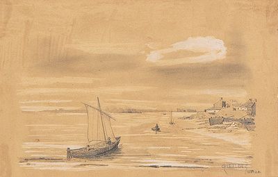 : ADOLFO GIRALDEZ Y PE&Ntilde;ALVER - Riberas de un r&iacute;o. ADOLFO GIRALDEZ Y PE&Ntilde;ALVER C&aacute;diz h. 1840 - 