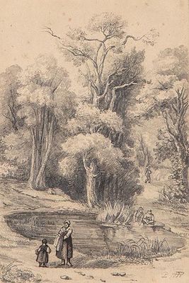 : PAULINO DE LA LINDE - Escena pastoril. PAULINO DE LA LINDE Granada 1837 - ? Escena pastoril 