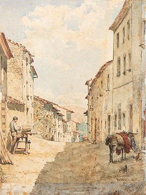 : OCTAVI BELLVER - Escena rural. OCTAVI BELLVER Barcelona 1856-1908 Escena rural. 1879 Acuarela 