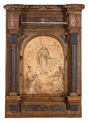 : ESCUELA ESPA&Ntilde;OLA S. XIX - Inmaculada Concepci&oacute;n con Santa B&aacute;rbara y Santa Catalina. ESCUELA 