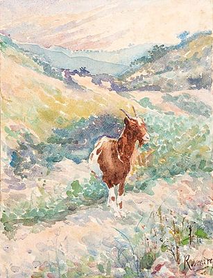 : MANUEL RAMIREZ IBA&Ntilde;EZ - Cabra en el monte. MANUEL RAMIREZ IBA&Ntilde;EZ Arjona, Ja&eacute;n 1856 - Madrid 