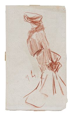 : ESCUELA ESPA&Ntilde;OLA S. XIX - Dama. ESCUELA ESPA&Ntilde;OLA S. XIX Dama Sanguina sobre papel Medidas 235 