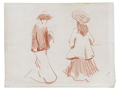 : ESCUELA ESPA&Ntilde;OLA S. XIX - Damas. ESCUELA ESPA&Ntilde;OLA S. XIX Damas Sanguina sobre papel Medidas 