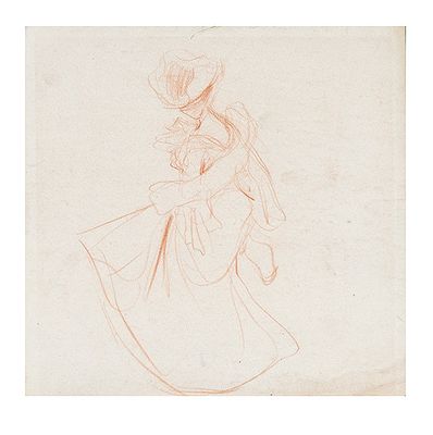 : ESCUELA ESPA&Ntilde;OLA S. XIX - Dama. ESCUELA ESPA&Ntilde;OLA S. XIX Dama Sanguina sobre papel Medidas 220 