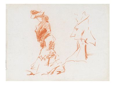 : ESCUELA ESPA&Ntilde;OLA S. XIX - Damas. ESCUELA ESPA&Ntilde;OLA S. XIX Damas. 1947 Sanguina sobre papel 