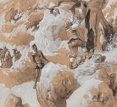 : JOS&Eacute; JIM&Eacute;NEZ ARANDA - Escena del Quijote. JOS&Eacute; JIM&Eacute;NEZ ARANDA Sevilla 1837 - 1903 Escena del 