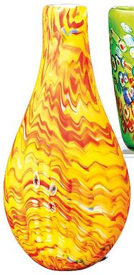 : Jarr&oacute;n de cristal de Murano con fondo amarillo y decoraci&oacute;n en naranja. Jarr&oacute;n de cristal de 