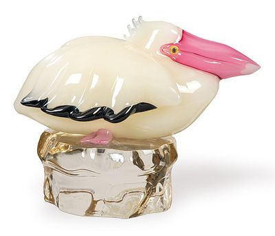 : Pino Signoretto, Murano "Gran Pel&iacute;cano" h. 1975 Figura de cristal opalescente sobre base 