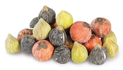 : Conjunto de 23 frutas de cristal de Murano. Formado por: 11 naranjas, 6 higos y 7 brevas. Conj 