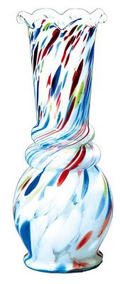 : Jarr&oacute;n de cristal de Murano de boca rizada con decoraci&oacute;n moteada de colores h. 1950-60. Jarr&oacute; 