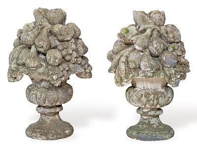 : Pareja de bouquets de flores y frutas de arenisca para jard&iacute;n. Pareja de bouquets de flores y 