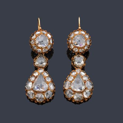 : Importantes pendientes &eacute;poca 'Georgiana' con diamantes talla holandesa y rosa de aprox. 10,40 