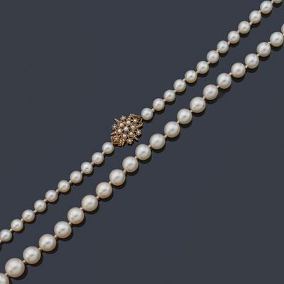 : Collar largo de perlas de aprox. 10,98 mm - 6,38 mm con cierre en forma de estrella en oro 