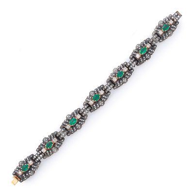 : Pulsera con siete esmeraldas talla oval de aprox. 3,00 ct con diamantes talla brillante y 8/8 