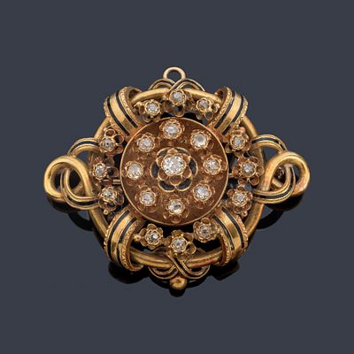 : Broche &eacute;poca Isabelina con diamantes talla 'old cut' y rosa de aprox. 1,94 ct en total y 