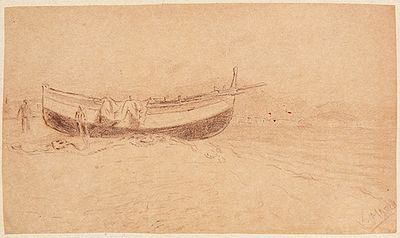 : VICENTE MARCH Y MARCO - Barca en la playa. VICENTE MARCH Y MARCO Valencia 1859 - 1927 Barca en 