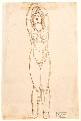 : CELSO LAGAR - Desnudo de pie. CELSO LAGAR Salamanca 1891-Sevilla 1966 Desnudo de pie Tinta 