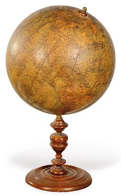 : Globo terraqueo alem&aacute;n revisado por Henry Lange, Berl&iacute;n 1885-1905. Globo terraqueo alem&aacute;n 
