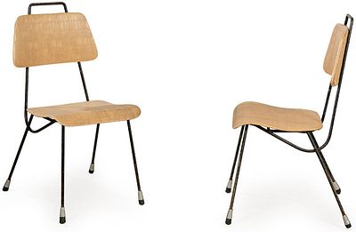 : Hermanos Vidal para Ferrocolor, 1955 2 sillas con estructura de varilla de hierro curvado y 