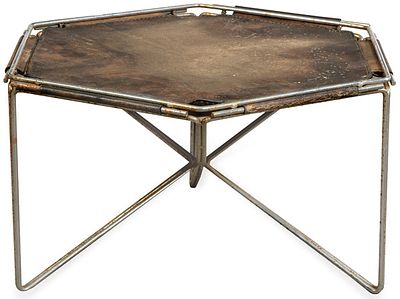 : Mesa baja hexagonal, atribuida a Ren&eacute; Bertoux para Group S.A. Mesa baja hexagonal, atribuida 