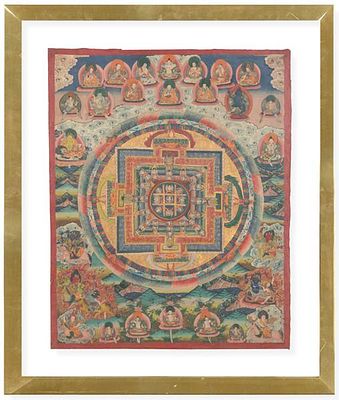 : Tanka tibetano pintado sobre lienzo S. XX Enmarcado. Tanka tibetano pintado sobre lienzo S. 