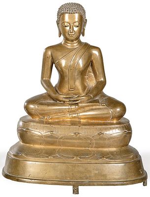 : Buda sentado de bronce dorado, Birmania SS XVIII/XIX. Esta realizando el dhyana mudra 