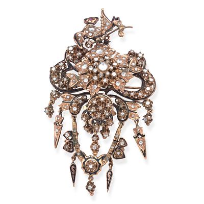 : Broche 'Devant Corsage' con diamantes talla rosa y holandesa simple sobre montura de oro rosa 