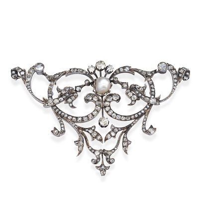 : Broche &eacute;poca 'Belle Epoqu&eacute;' con diamantes talla 'old cut european' de aprox. 6,80 ct en total 