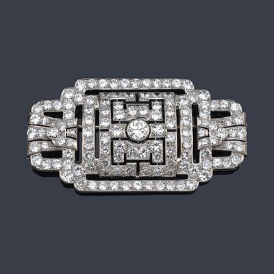 : Broche - placa &eacute;poca 'Art dec&oacute;' con diamantes talla antigua y 'old cut european' de aprox. 14 