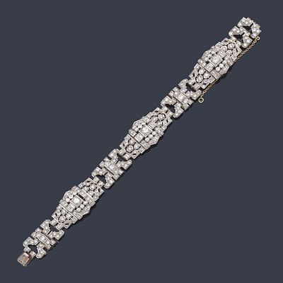 : Pulsera 'art dec&oacute;' con diamantes talla antigua y sencilla de aprox. 6,00 ct en total. A&ntilde;os '30. 
