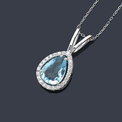 : Colgante aguamarina 1 ct brillantes 0,15. Colgante con aguamarina talla perilla de aprox. 1,00 