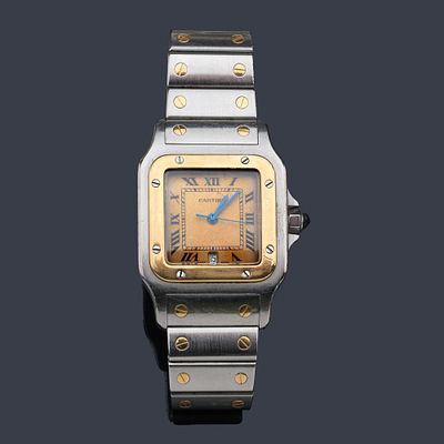 : CARTIER Santos de caballero con caja y brazalete en acero y oro de 18 K. Con estuche. CARTIER 