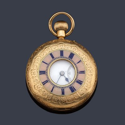 : RUSSELLS LIM&ordm; LIVERPOOL n&ordm; 192336, reloj cazador de colgar con caja en oro amarillo de 18 K y 