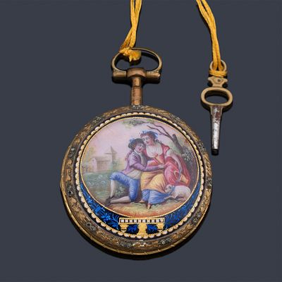 : LOUIS DUCHENNE et. COMPAGNIE, reloj catalina con caja en metal dorado y esmalte. LOUIS 