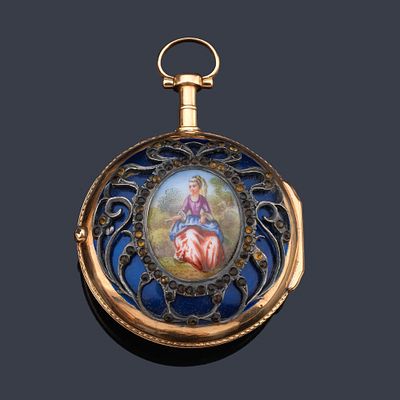 : Reloj catalina con caja en oro rosa de 18 K y esmalte. Reloj catalina con caja en oro rosa de 