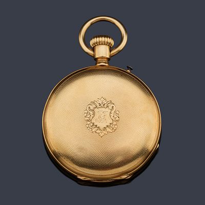 : Reloj saboneta de bolsillo con caja en oro amarillo de 18 K. Reloj saboneta de bolsillo con 