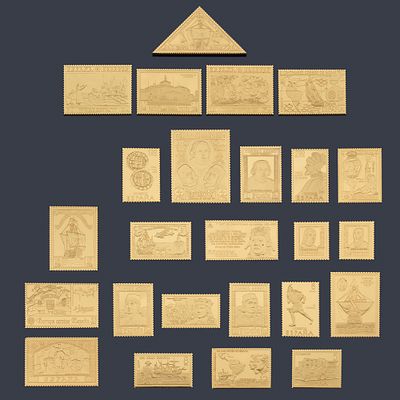 : Estuche con sellos chapados en oro de la colecci&oacute;n "Encuentro de Dos Mundos" serie limitada 