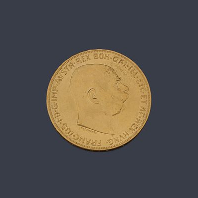 : Francisco I, 100 coronas, Austria en oro de 22 K. Francisco I, 100 coronas, Austria en oro de 