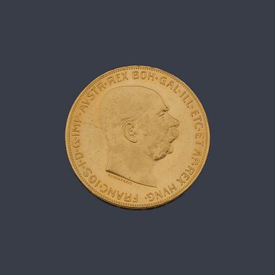 : Francisco I, 100 coronas, Austria en oro de 22 K. Francisco I, 100 coronas, Austria en oro de 
