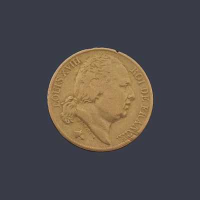 : Moneda 20 francos Louis XVIII en oro de 22 K. Moneda 20 francos Louis XVIII en oro de 22 K.
