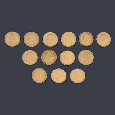 : 13 Monedas "arras" libras inglesas en oro amarillo de 22 K. 13 Monedas "arras" libras 