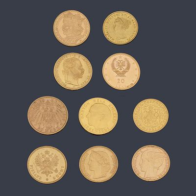 : Diez monedas en oro de 22 K. Diez monedas en oro de 22 K. - Moneda 20 marcos de Finlandia. - 
