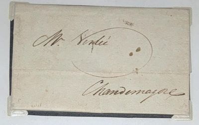 1798 CALCUTTA to CHANDERNAGORE, folded entire in superb condition showing VERY EARLY EXAMPLE of
