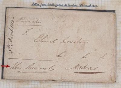 1814 Entire with content from WALLAJABAD TO MADRAS DT.13TH MARCH 1814 , LETTER BY SIR JOHN