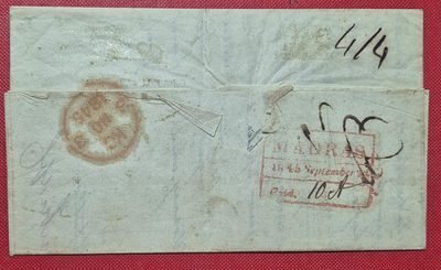1845 Entire from Madras to London with on obverse manuscript rate mark and INDIA in an oval.On