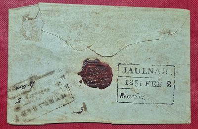 185? Bearing Cover with letter showing Hyderabad and Jaulnah rect. bearing hs., both in black