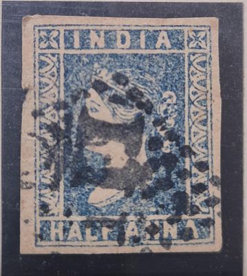 India 1/2 Anna , Die l , used in Pondicherry (C/lll)