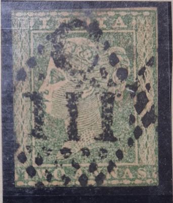 Q.V. 2 annas used in Pondicherry, (C/lll)