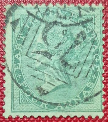 1865 4 annas green, (SG# 64), f.u. cat £18