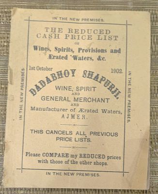 1902 THE Reduced cash Price List of Wines, Sprits, Provisions and Erated Water, &amp; etc 